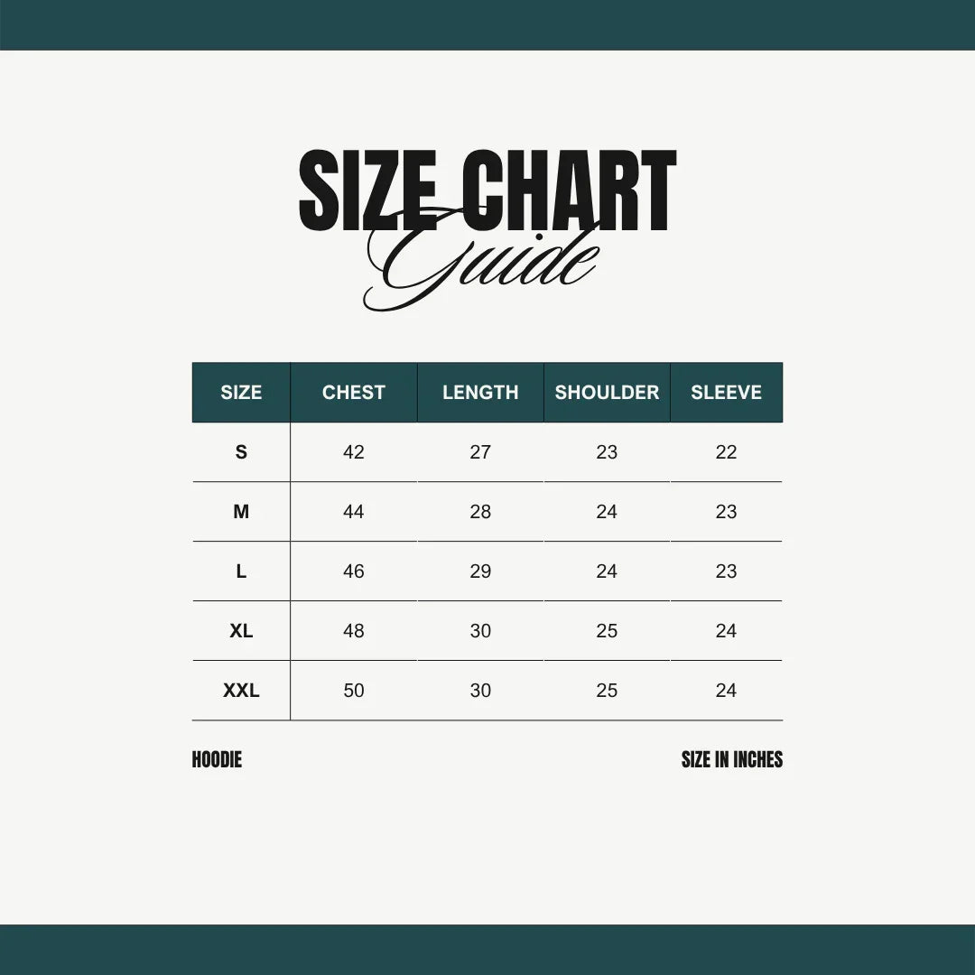 Size chart for Ninja Black Balaclava Hoodie Unisex, detailing chest, length, shoulder, and sleeve measurements from size S to XXL in inches.