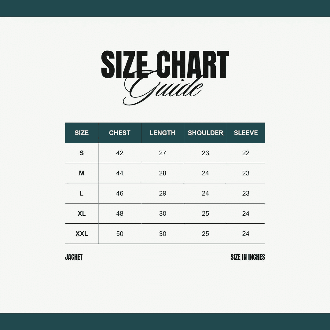 Size chart for Racing Icon Jacket - Unisex Vintage showing measurements for chest, length, shoulder, and sleeve across sizes S to XXL.