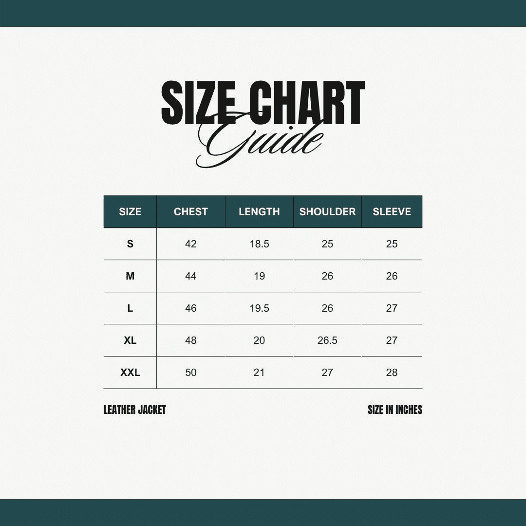 Size chart for Red Bull Vintage Racing Leather Effect Jacket showing chest, length, shoulder, and sleeve measurements in inches from S to XXL.