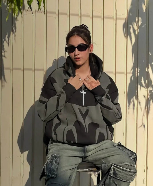 Tribal Shadow Depth Oversized Hoodie – Black | Indian Streetwear
