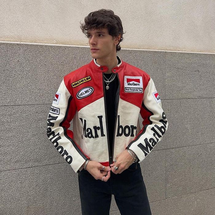 Marlboro Racing Leather Jacket - Vintage White | 90s