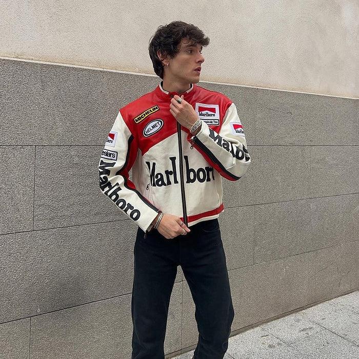 Marlboro Racing Leather Jacket - Vintage White | 90s